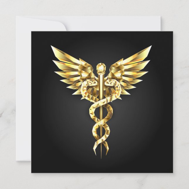 Reserve A Data Símbolo Poligonal Dourado Caduceus (Frente)