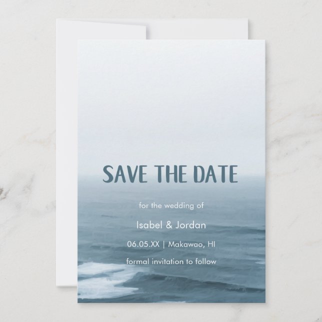 Reserve A Data Simple Art Waves Beach Casamento Salve a Data (Frente)