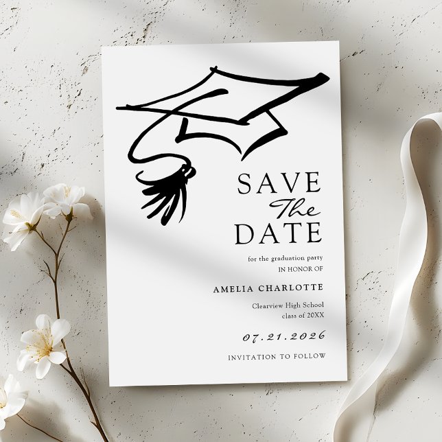 Reserve A Data Simple Black and White Graduation Party (Criador carregado)