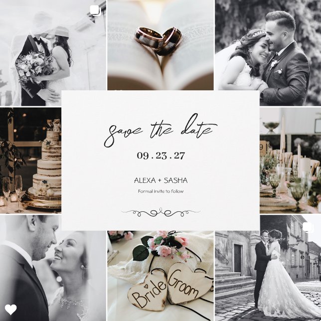 Reserve A Data Simple Black & White Elegant Minimalist Wedding (Criador carregado)