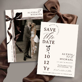 Reserve A Data Simple Brown and Ivory Bow Elegant Photo Wedding