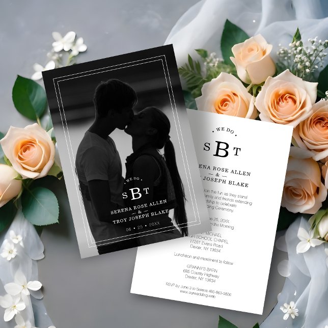 Reserve A Data Simple Chic Black & White Photo Initials Wedding (Simple Chic Black & White Photo Initials Wedding Save the Date with Envelope.)