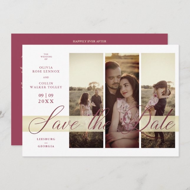 Reserve A Data Simple Elegant Script 3 Photos Couple in Love (Frente/Verso)