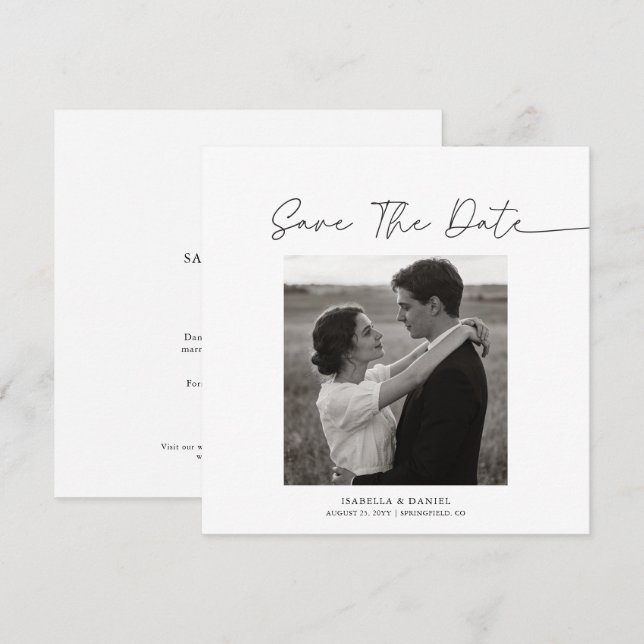 Reserve A Data Simple Elegant Script Photo Text Wedding (Frente/Verso)