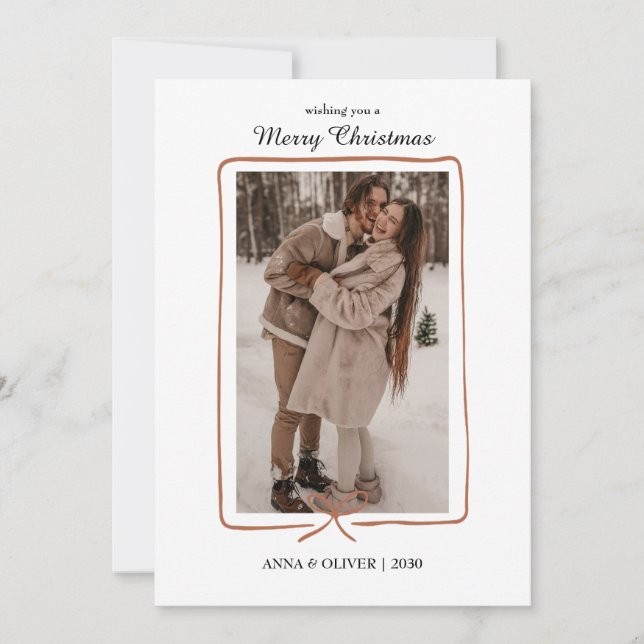 Reserve A Data Simple Hand-Drawn Border Christmas Photo Card (Frente)
