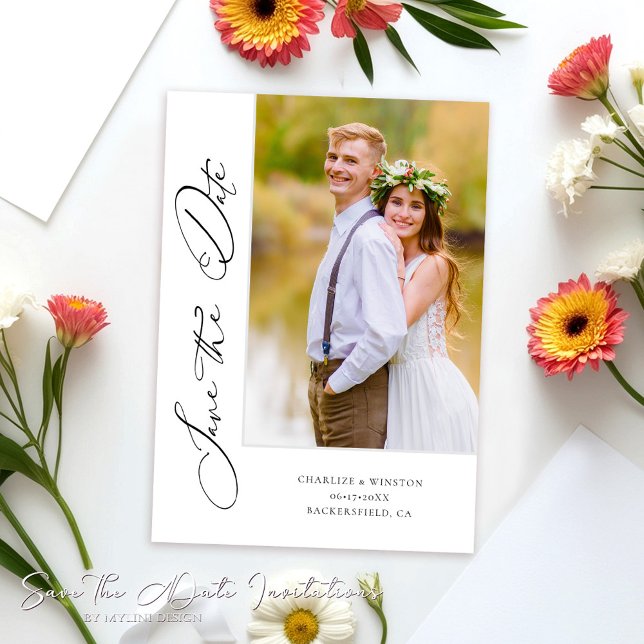Reserve A Data Simple Minimalist Wedding Photo Save the Date (Criador carregado)