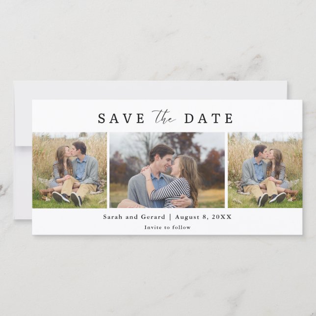 Reserve A Data Simple Modern 3 Photo Wedding Save the Date (Frente)