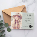 Reserve A Data Simple modern photo sage green Graduation<br><div class="desc">A photo Save the date card for a graduation. On front: Add your own vertical size photo of the graduate. A trendy muted sage green background, black text. Templates for a name and date. The name and the text: Save the Date are written with a modern hand lettered style script....</div>