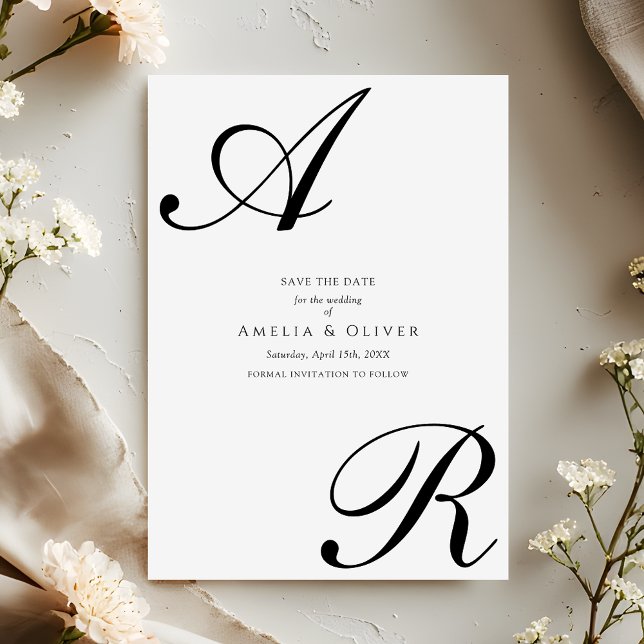 Reserve A Data Simple Modern Script Monogram Wedding (Criador carregado)