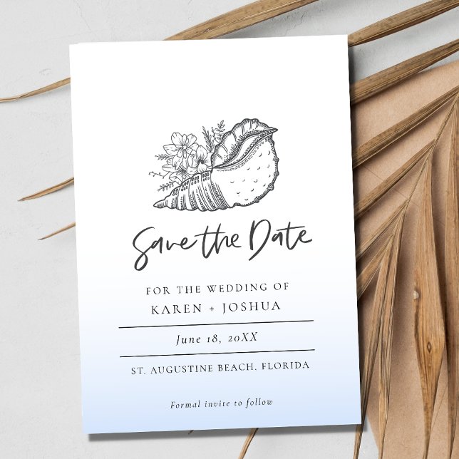 Reserve A Data Simple Seashell Beach Wedding Save the Date (Simple Seashell Beach Wedding Save the Date)