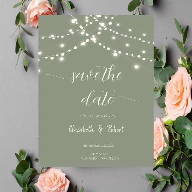 Reserve A Data Simple String Lights Sage Green Save The Date (Criador carregado)