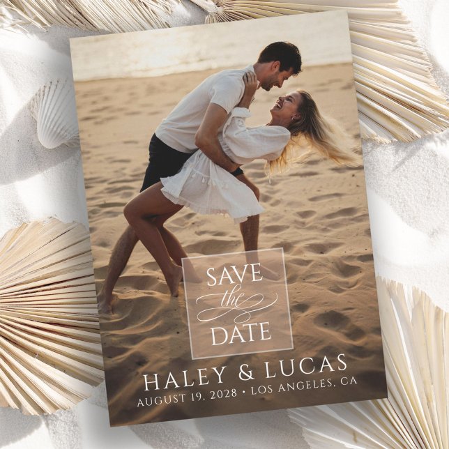 Reserve A Data Simple Stylish Full Photo Wedding Save the Date (Criador carregado)