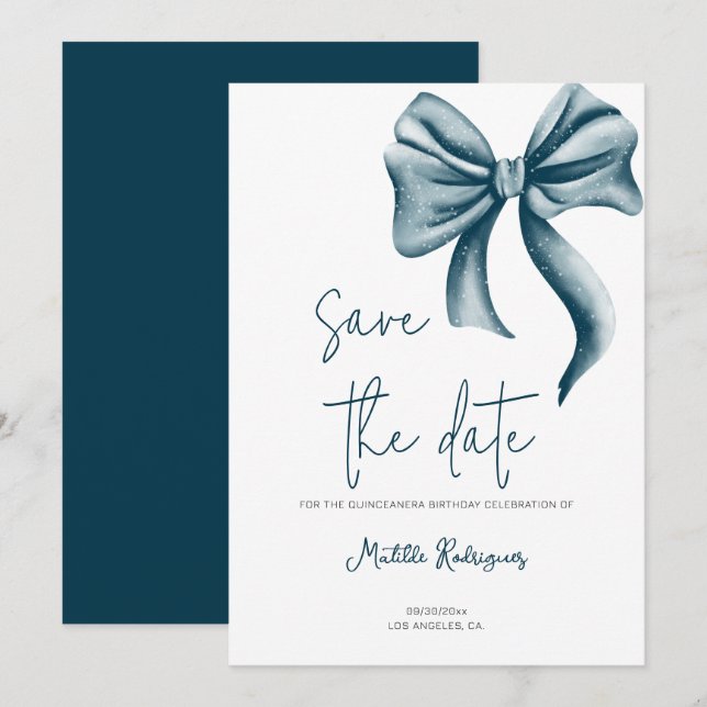 Reserve A Data Simples Arco de Aniversário Azul Quinceañera (Frente/Verso)