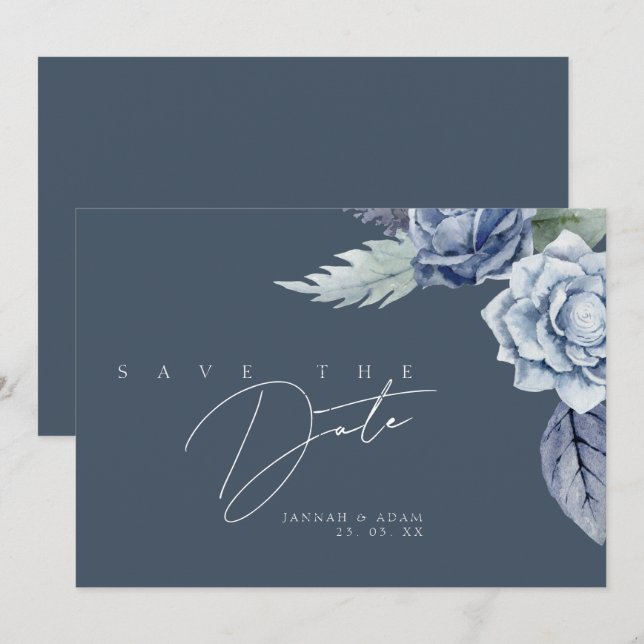 Reserve A Data Simples Casamento de Rosa Azul Pizarra (Frente/Verso)