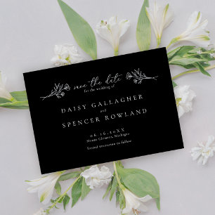 Reserve A Data Simples Casamento Floral Moderno Negro Salve A Dat