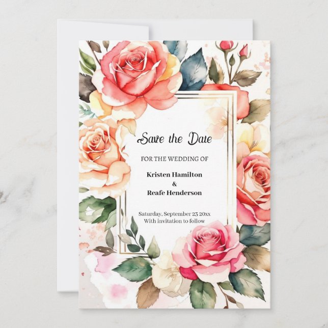 Reserve A Data Simples Casamento Floral Salvar a Data (Frente)