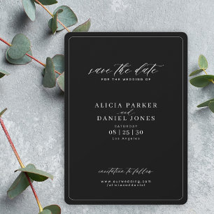 Reserve A Data Simples casamento preto com script de caligrafia e