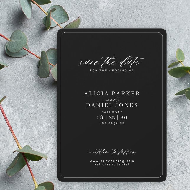 Reserve A Data Simples casamento preto com script de caligrafia e (Criador carregado)