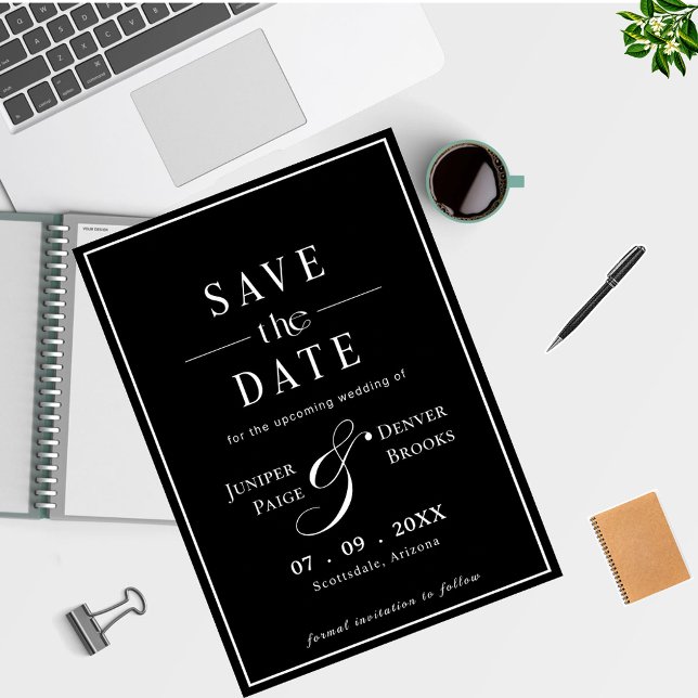 Reserve A Data Simples Clássico Moderno Preto Save the Date (Criador carregado)