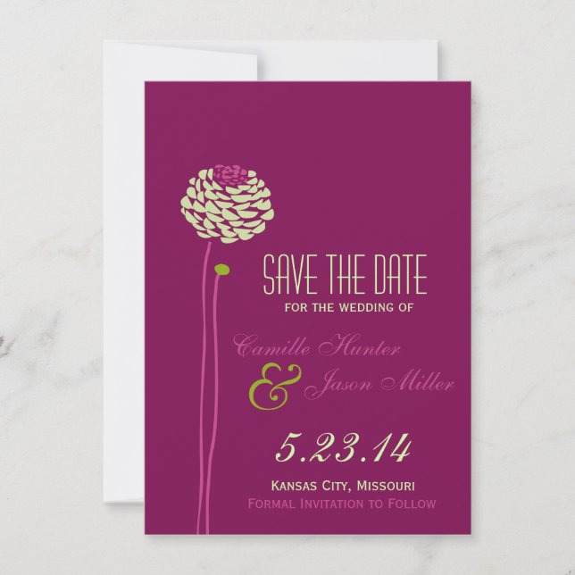 Reserve A Data Simples Dahlia - Verde e Roxo Salvar a Data (Frente)