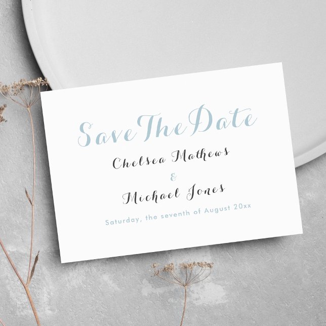 Reserve A Data Simples e elegante azul pastel Salvar a Data (Simple elegant white pastel blue Save The Date)