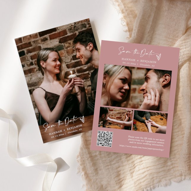 Reserve A Data Simples Elegante Modern Dusty Pink Código QR Foto (Criador carregado)