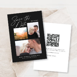Reserve A Data Simples & Elegante Preto Três Fotos Manuscritas