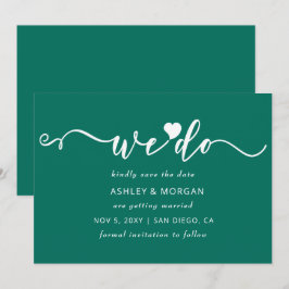 Reserve A Data Simples Elegante Script Teal Green Heart Nós fazem