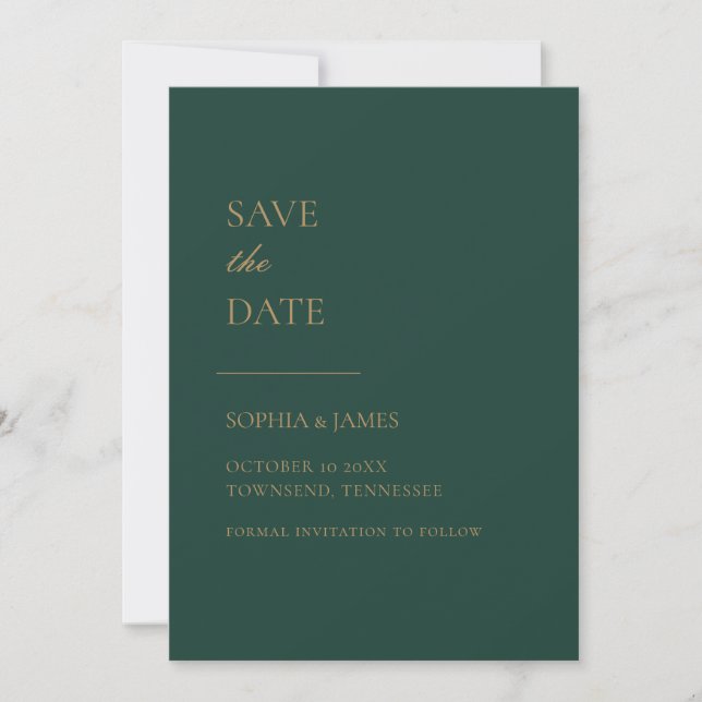 Reserve A Data Simples Emerald Green Typografia Dourada Moderna (Frente)