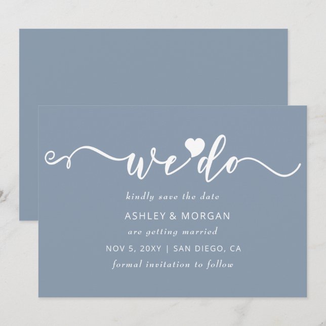 Reserve A Data Simples Escrita Elegante Dusty Blue Heart Nós faze (Frente/Verso)