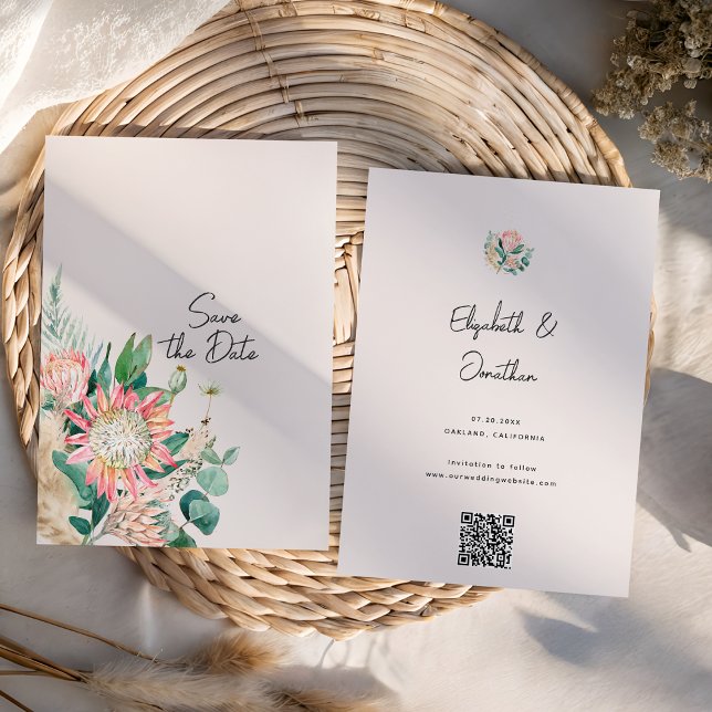 Reserve A Data Simples Floral Eucalipto Grama Pampas Protea (Criador carregado)