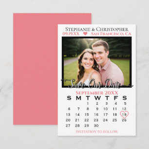 Reserve A Data Simples Fotos e Calendário Elegantes Coral Casamen