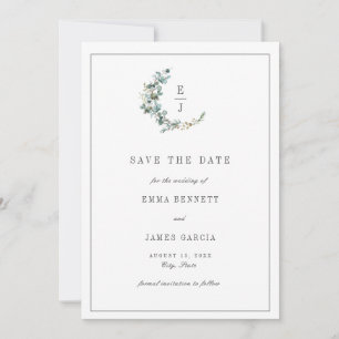 Reserve A Data Simples Grinalda de Eucalipto Monograma Casamento 