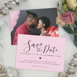 Reserve A Data Simples guião preto no casamento de fotos rosa