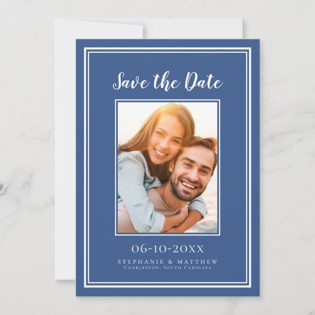 Reserve A Data Simples Imagem de Noivado de Casamento Azul Modern (Frente)