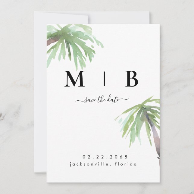Reserve A Data Simples Iniciais Casamento Tropical Vertical (Frente)