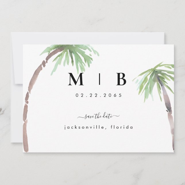 Reserve A Data Simples iniciais tropical casamento salvar a data (Frente)