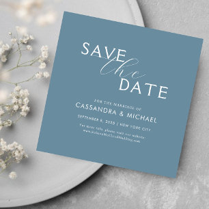 Reserve A Data Simples Limpo Poeira Azul e Branco Casamento com L