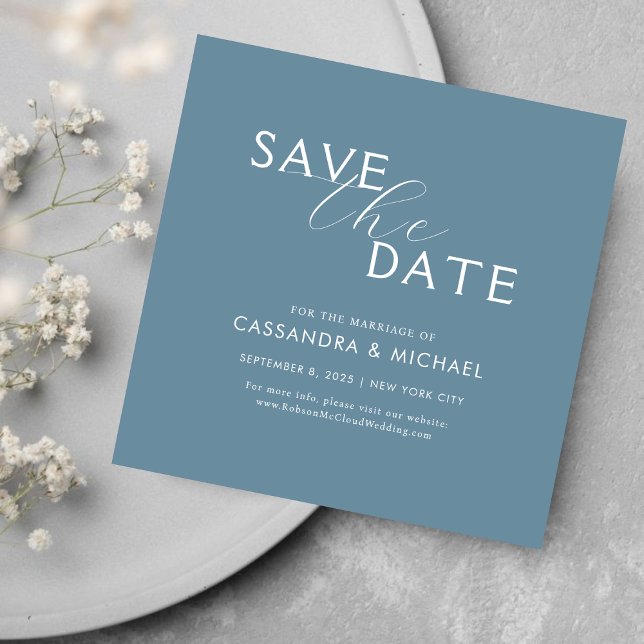 Reserve A Data Simples Limpo Poeira Azul e Branco Casamento com L (Criador carregado)