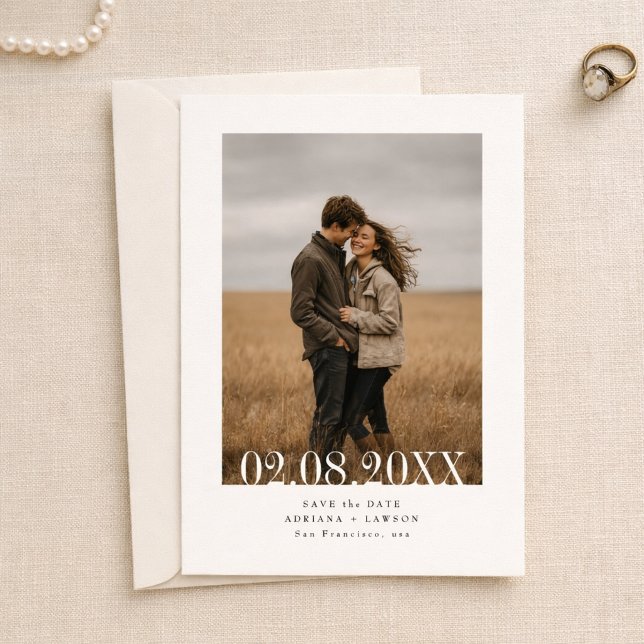 Reserve A Data Simples Orçamento Moderno de Casamento Foto em Neg (Criador carregado)