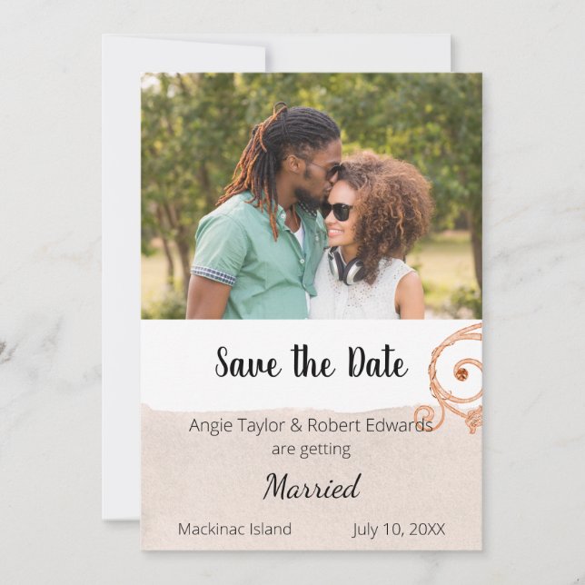 Reserve A Data Simples pinceladas de foto em bege Save the Date (Frente)