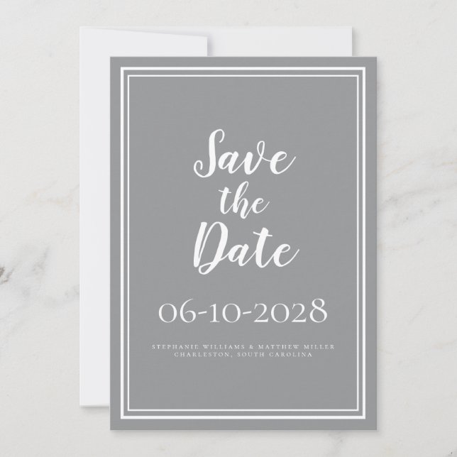 Reserve A Data Simples Salvar a Data Cinza Casamento Moderno Chiq (Frente)