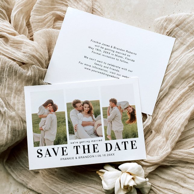 Reserve A Data Simples Save the Date de Casamento com 3 Fotos (Criador carregado)