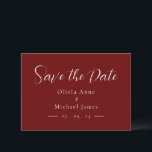 Reserve A Data Simples Script em Vermelho e Branco para Casamento<br><div class="desc">Simples e moderno branco em fundo vermelho casamento “Save the Date”. Perfeito para qualquer casamento de estação.</div>
