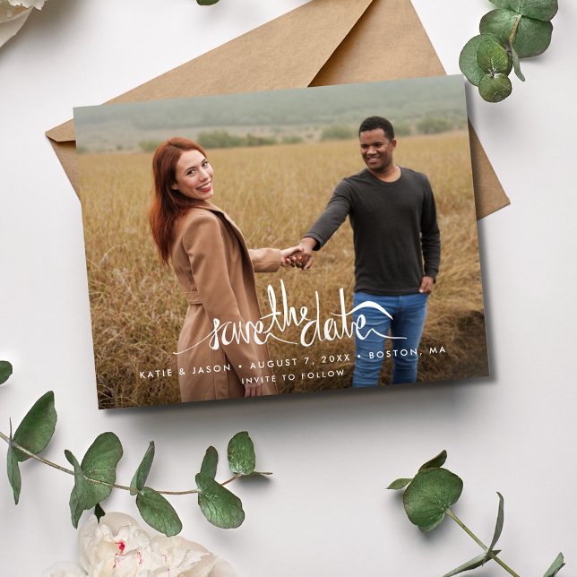 Reserve A Data Simples Script Moderno Foto Casamento Salve a Data (Simple Script Modern Photo Wedding Save the Date)