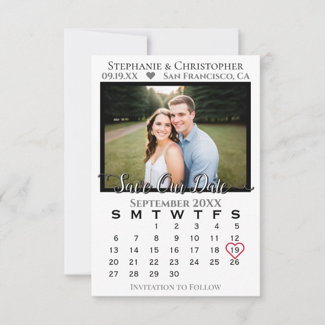 Reserve A Data Simples, Sofisticado e Elegante Calendário e Foto  (Frente)