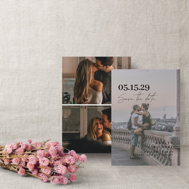 Reserve A Data Simples Vellum Overlay Modern Typografia 3 Foto (Save the Date: Love is in the air!)