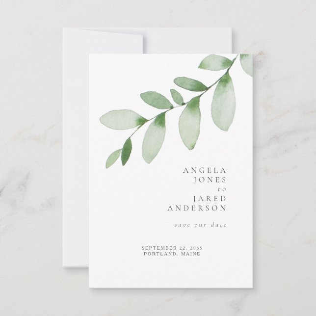 Reserve A Data Simplicidade & Folhagem Casamento Salve nossa data (Frente)
