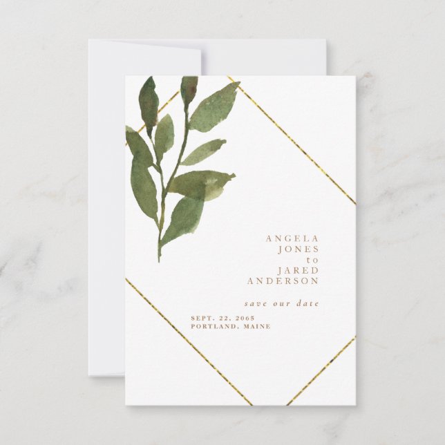 Reserve A Data Simplicidade & Greenery Dourado e Casamento Branco (Frente)