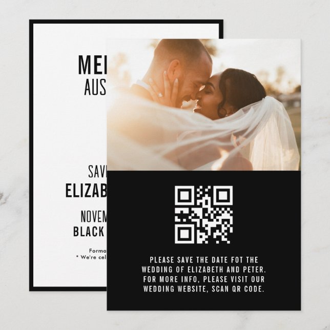 Reserve A Data Site de Casamento Código Qr Preto e Branco Retro (Frente/Verso)